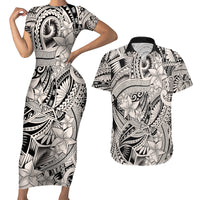Polynesia Couples Matching Short Sleeve Bodycon Dress and Hawaiian Shirt Tribal Polynesian Spirit With Beige Pacific Flowers LT9 - Wonder Print Shop