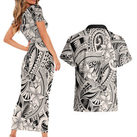 Polynesia Couples Matching Short Sleeve Bodycon Dress and Hawaiian Shirt Tribal Polynesian Spirit With Beige Pacific Flowers LT9 - Wonder Print Shop