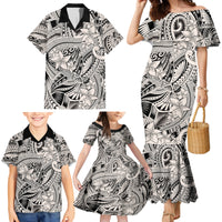 Polynesia Family Matching Mermaid Dress and Hawaiian Shirt Tribal Polynesian Spirit With Beige Pacific Flowers LT9 - Wonder Print Shop