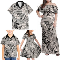 Polynesia Family Matching Off Shoulder Maxi Dress and Hawaiian Shirt Tribal Polynesian Spirit With Beige Pacific Flowers LT9 - Wonder Print Shop