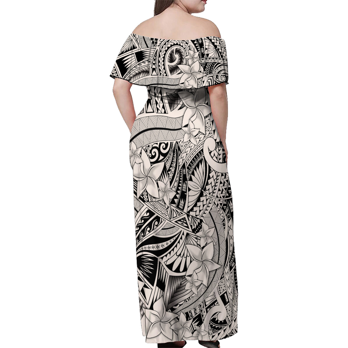 Polynesia Family Matching Off Shoulder Maxi Dress and Hawaiian Shirt Tribal Polynesian Spirit With Beige Pacific Flowers LT9 - Wonder Print Shop