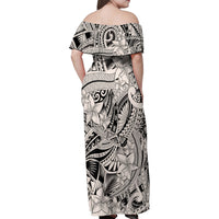 Polynesia Family Matching Off Shoulder Maxi Dress and Hawaiian Shirt Tribal Polynesian Spirit With Beige Pacific Flowers LT9 - Wonder Print Shop