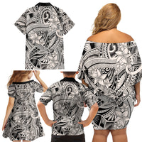 Polynesia Family Matching Off Shoulder Short Dress and Hawaiian Shirt Tribal Polynesian Spirit With Beige Pacific Flowers LT9 - Wonder Print Shop