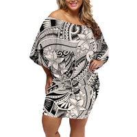 Polynesia Family Matching Off Shoulder Short Dress and Hawaiian Shirt Tribal Polynesian Spirit With Beige Pacific Flowers LT9 - Wonder Print Shop