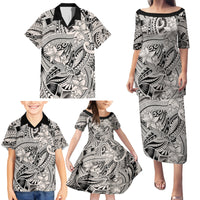 Polynesia Family Matching Puletasi Dress and Hawaiian Shirt Tribal Polynesian Spirit With Beige Pacific Flowers - Wonder Print Shop