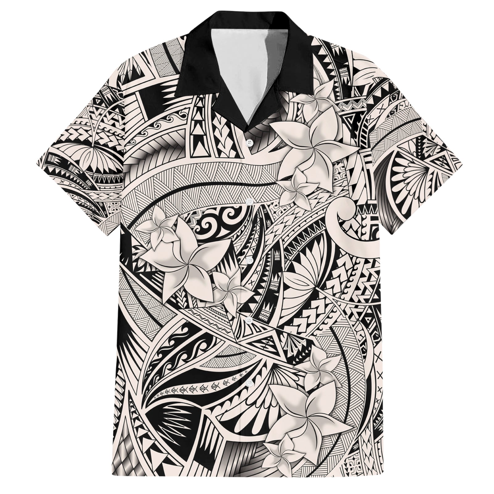 Polynesia Hawaiian Shirt Tribal Polynesian Spirit With Beige Pacific Flowers - Wonder Print Shop