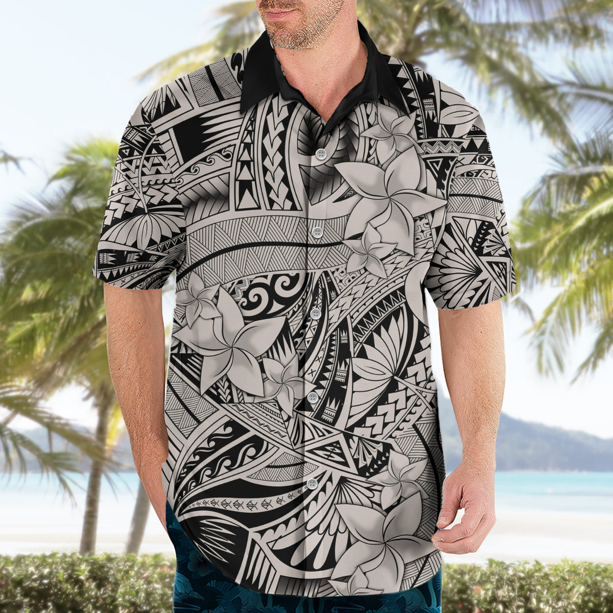 Polynesia Hawaiian Shirt Tribal Polynesian Spirit With Beige Pacific Flowers - Wonder Print Shop