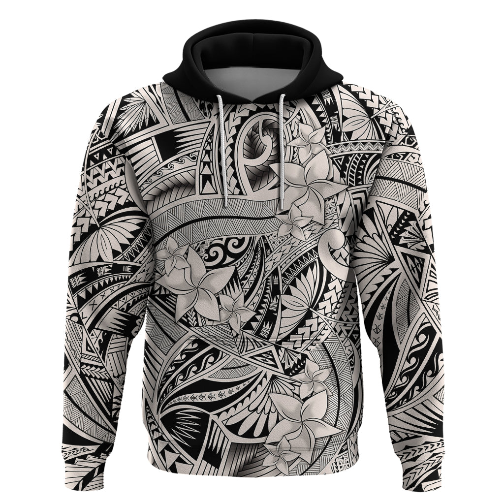 Polynesia Hoodie Tribal Polynesian Spirit With Beige Pacific Flowers - Wonder Print Shop