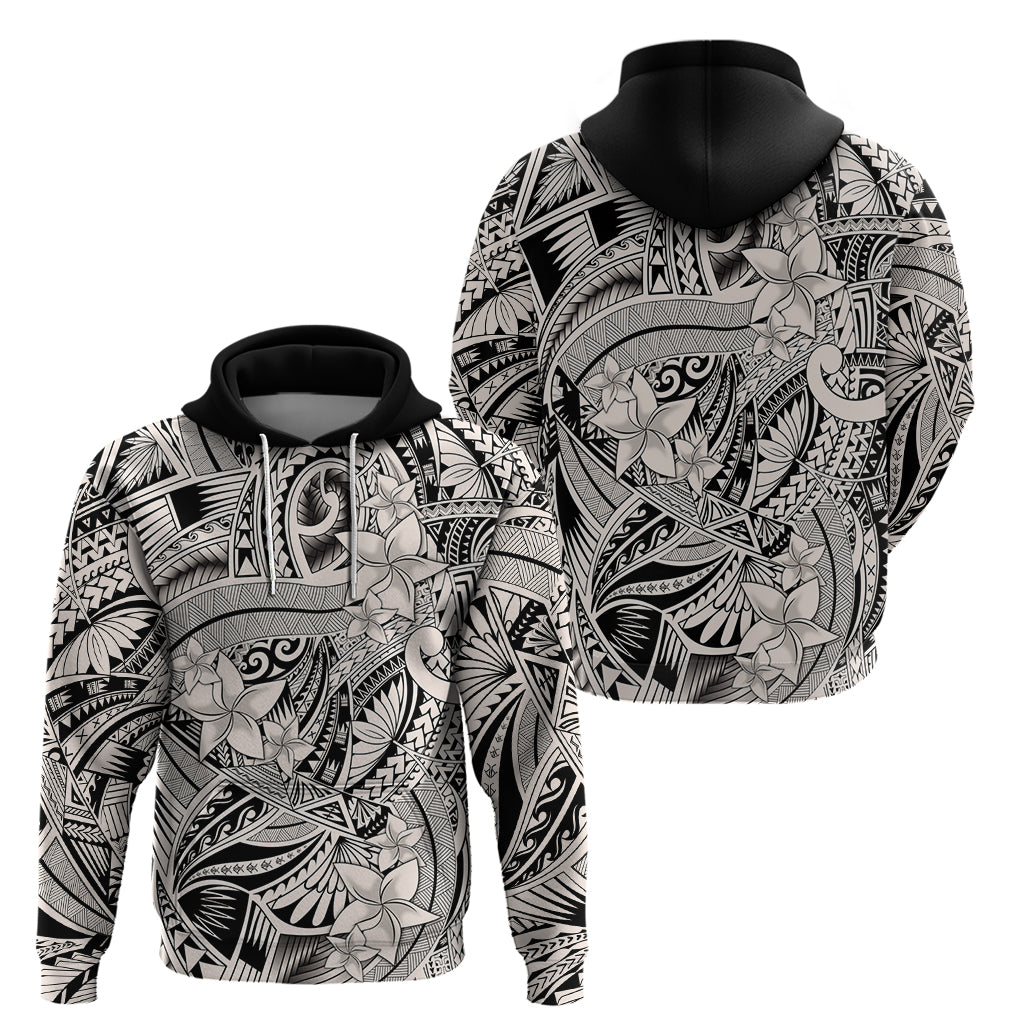 Polynesia Hoodie Tribal Polynesian Spirit With Beige Pacific Flowers - Wonder Print Shop