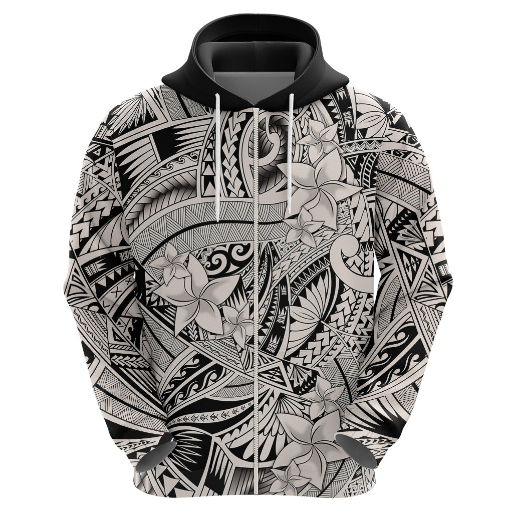 Polynesia Hoodie Tribal Polynesian Spirit With Beige Pacific Flowers - Wonder Print Shop