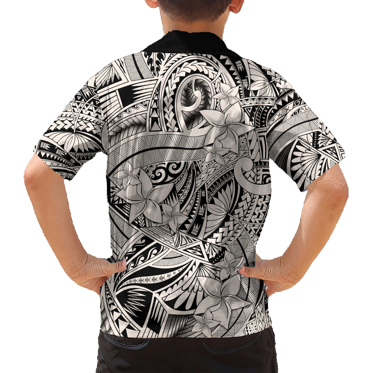 Polynesia Kid Hawaiian Shirt Tribal Polynesian Spirit With Beige Pacific Flowers - Wonder Print Shop