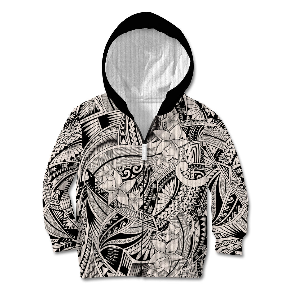 Polynesia Kid Hoodie Tribal Polynesian Spirit With Beige Pacific Flowers - Wonder Print Shop