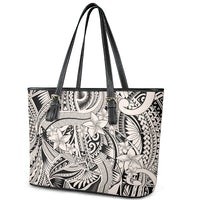 Polynesia Leather Tote Bag Tribal Polynesian Spirit With Beige Pacific Flowers - Wonder Print Shop