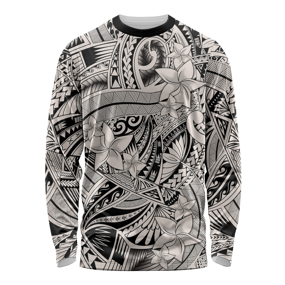 Polynesia Long Sleeve Shirt Tribal Polynesian Spirit With Beige Pacific Flowers - Wonder Print Shop