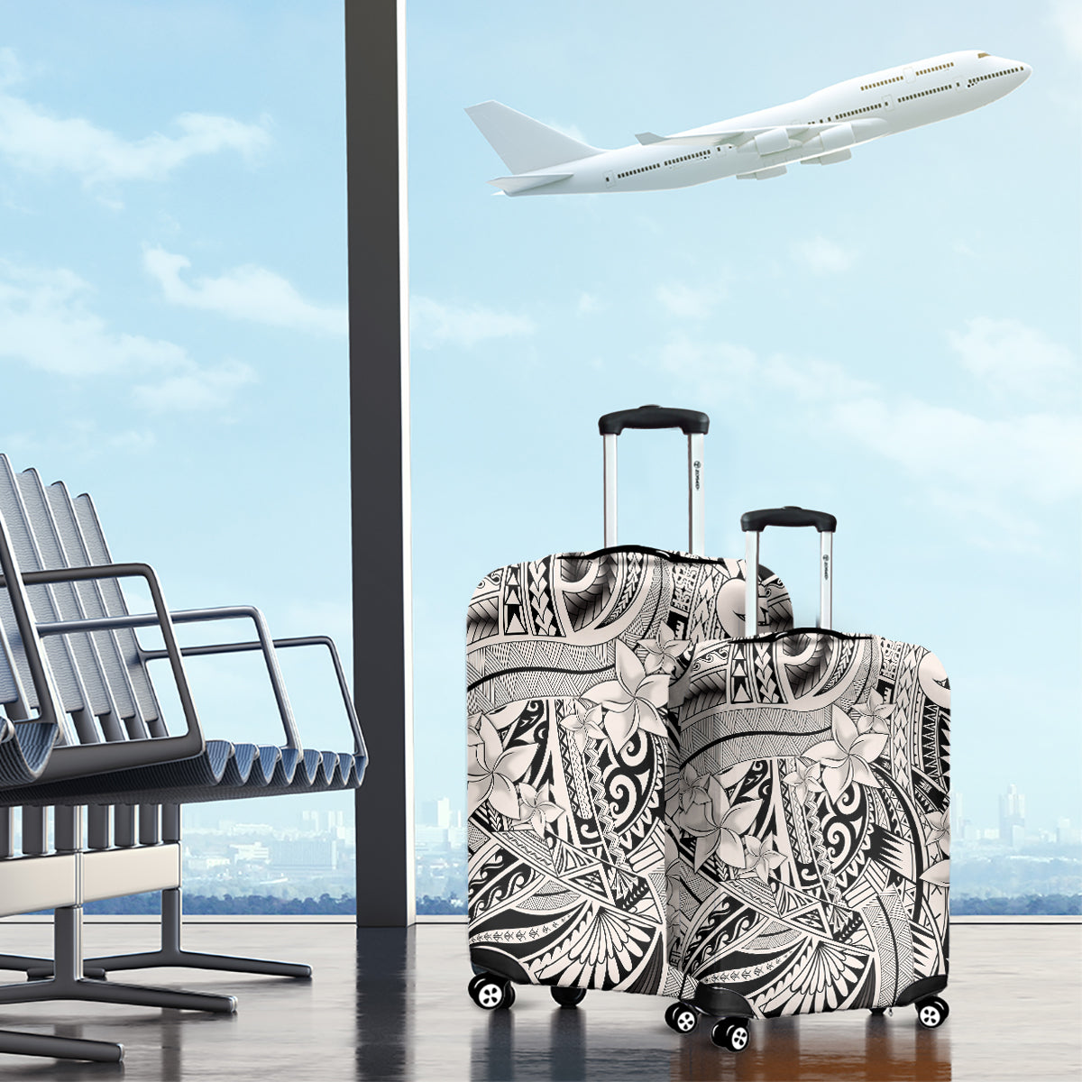 Polynesia Luggage Cover Tribal Polynesian Spirit With Beige Pacific Flowers - Wonder Print Shop