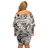Polynesia Off Shoulder Short Dress Tribal Polynesian Spirit With Beige Pacific Flowers - Wonder Print Shop