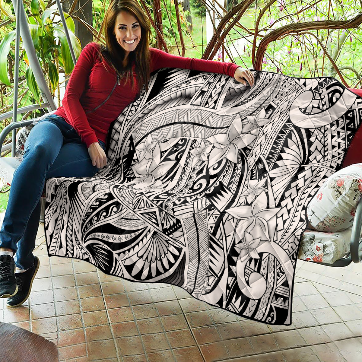 Polynesia Quilt Tribal Polynesian Spirit With Beige Pacific Flowers - Wonder Print Shop