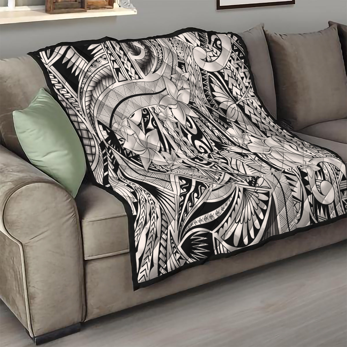 Polynesia Quilt Tribal Polynesian Spirit With Beige Pacific Flowers - Wonder Print Shop