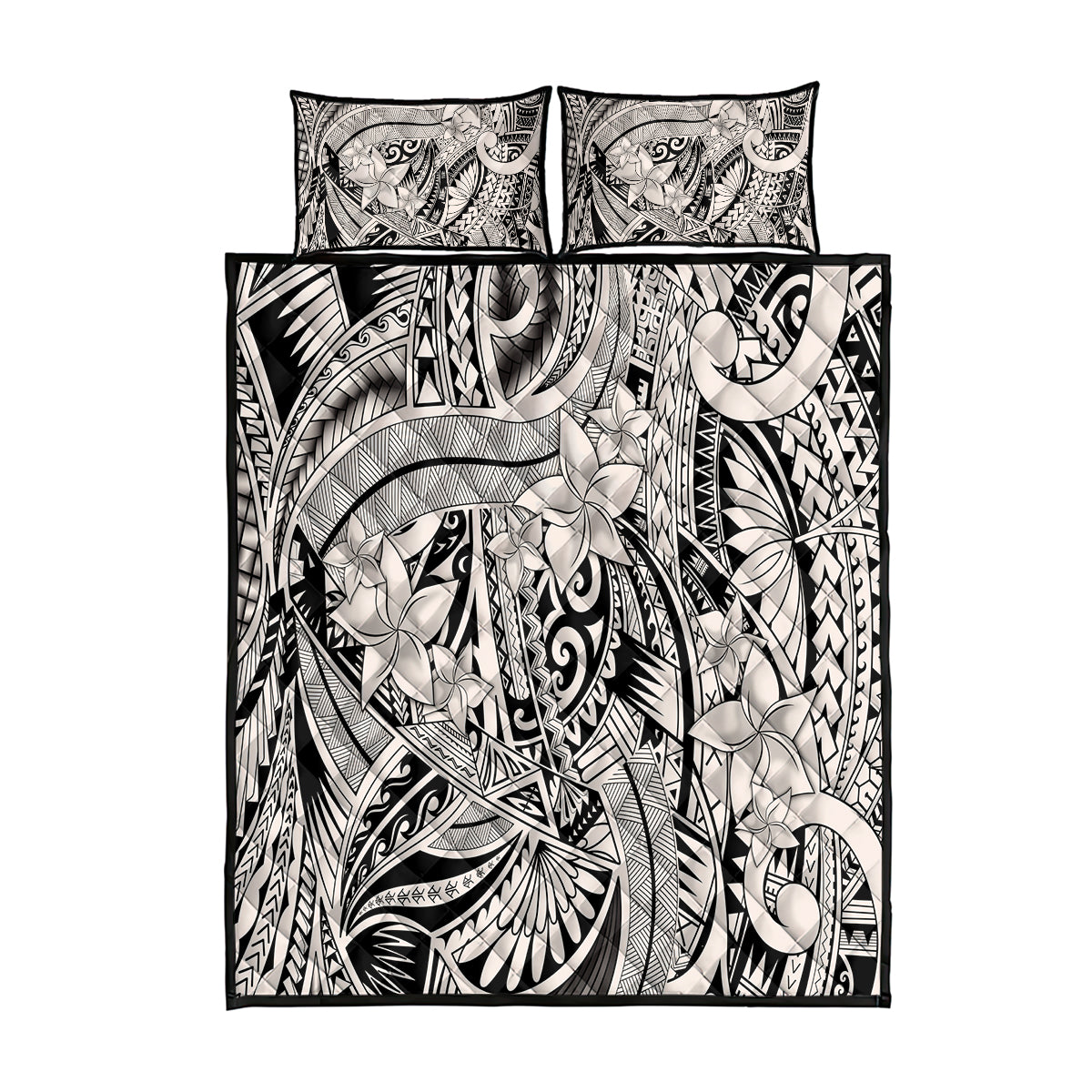 Polynesia Quilt Bed Set Tribal Polynesian Spirit With Beige Pacific Flowers - Wonder Print Shop