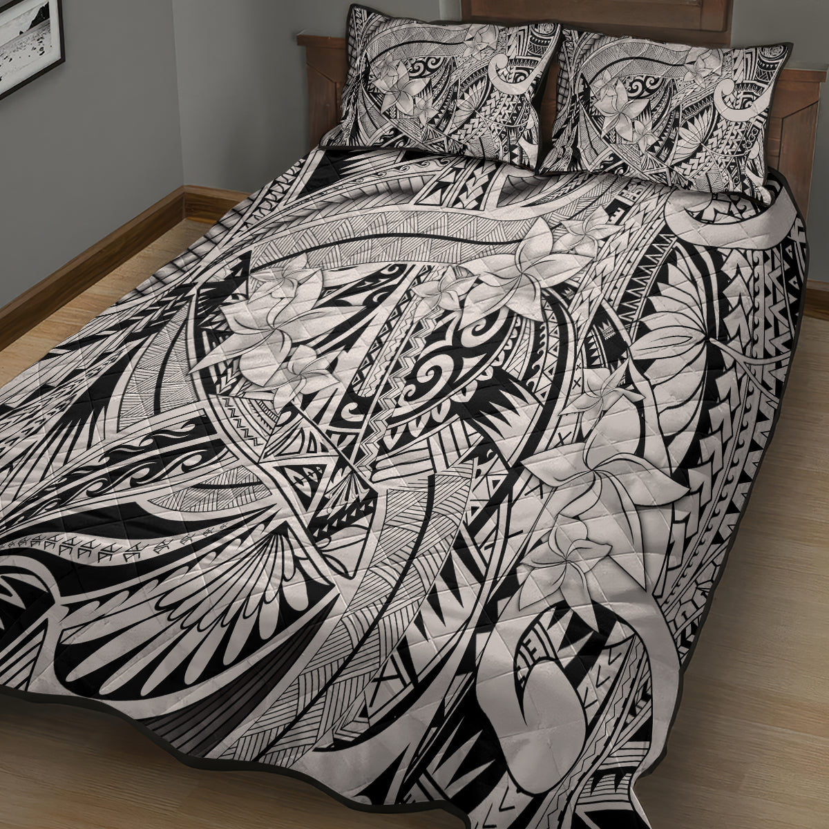 Polynesia Quilt Bed Set Tribal Polynesian Spirit With Beige Pacific Flowers - Wonder Print Shop