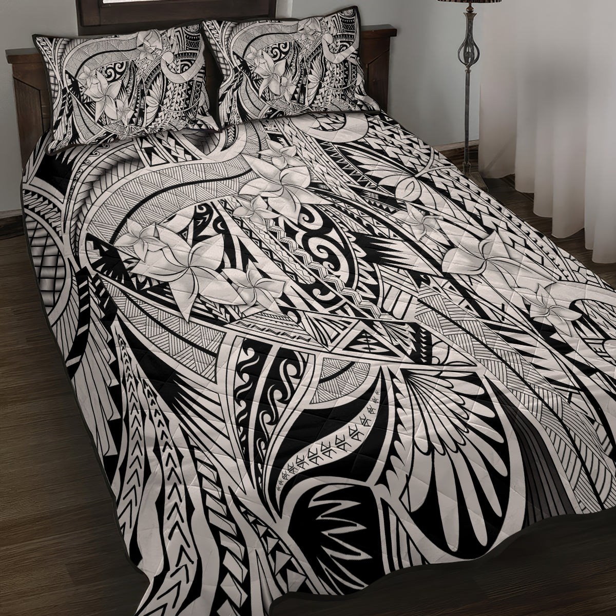 Polynesia Quilt Bed Set Tribal Polynesian Spirit With Beige Pacific Flowers - Wonder Print Shop