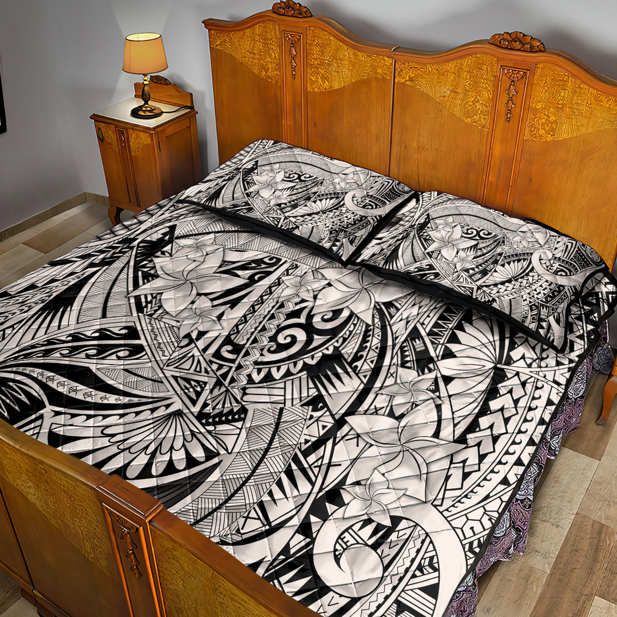 Polynesia Quilt Bed Set Tribal Polynesian Spirit With Beige Pacific Flowers - Wonder Print Shop
