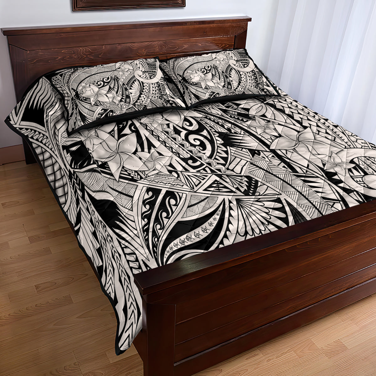 Polynesia Quilt Bed Set Tribal Polynesian Spirit With Beige Pacific Flowers - Wonder Print Shop