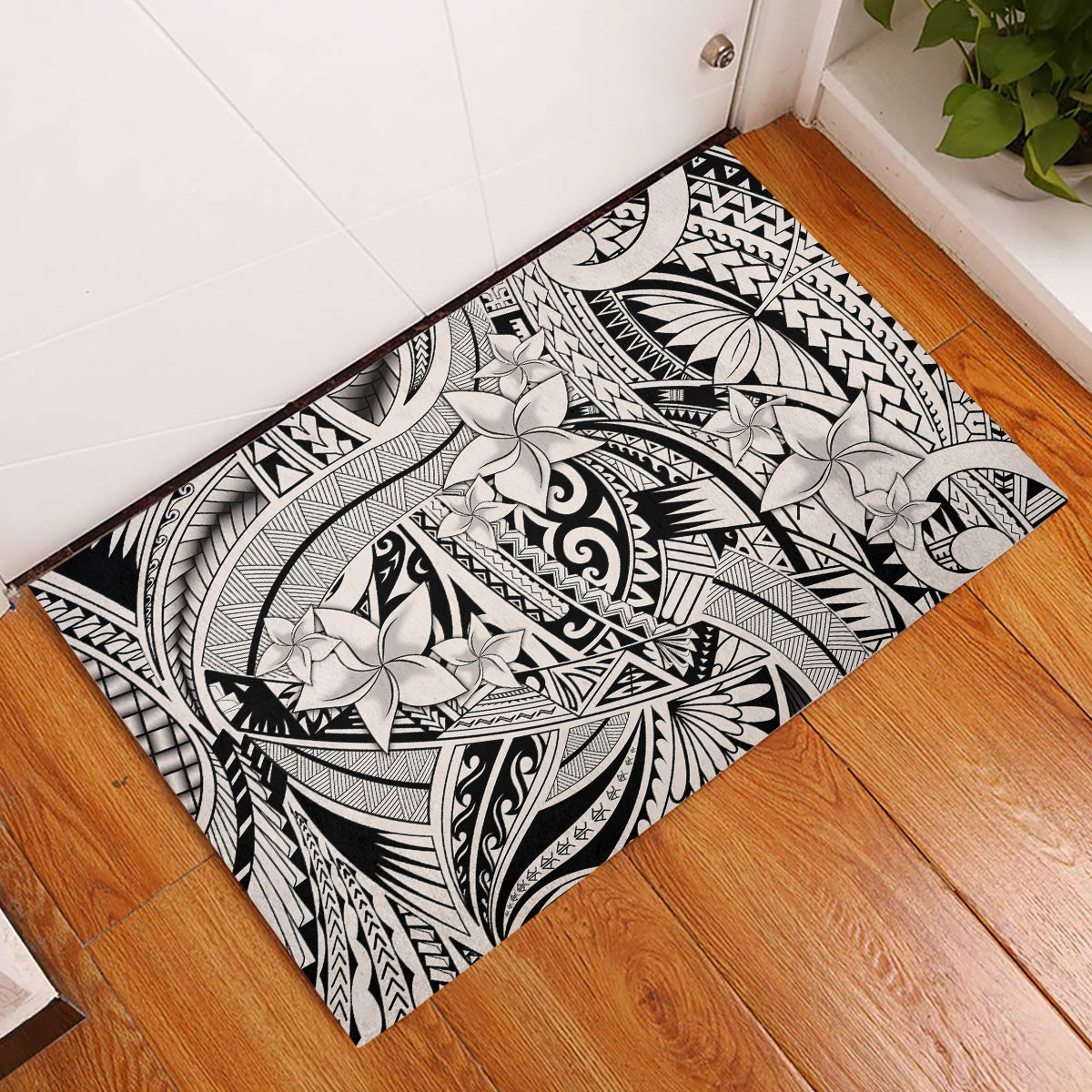 Polynesia Rubber Doormat Tribal Polynesian Spirit With Beige Pacific Flowers - Wonder Print Shop