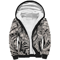 Polynesia Sherpa Hoodie Tribal Polynesian Spirit With Beige Pacific Flowers - Wonder Print Shop