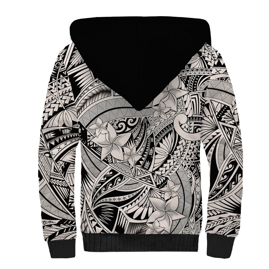 Polynesia Sherpa Hoodie Tribal Polynesian Spirit With Beige Pacific Flowers - Wonder Print Shop