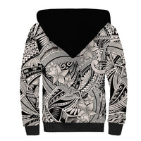 Polynesia Sherpa Hoodie Tribal Polynesian Spirit With Beige Pacific Flowers - Wonder Print Shop
