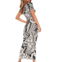 Polynesia Short Sleeve Bodycon Dress Tribal Polynesian Spirit With Beige Pacific Flowers - Wonder Print Shop