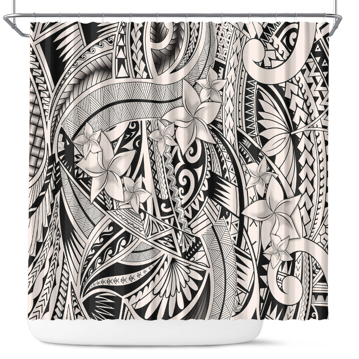 polynesia-shower-curtain-tribal-polynesian-spirit-with-beige-pacific-flowers