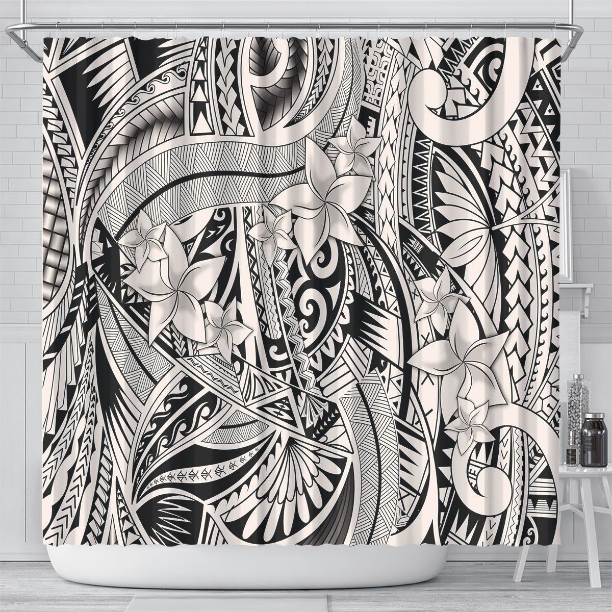 polynesia-shower-curtain-tribal-polynesian-spirit-with-beige-pacific-flowers