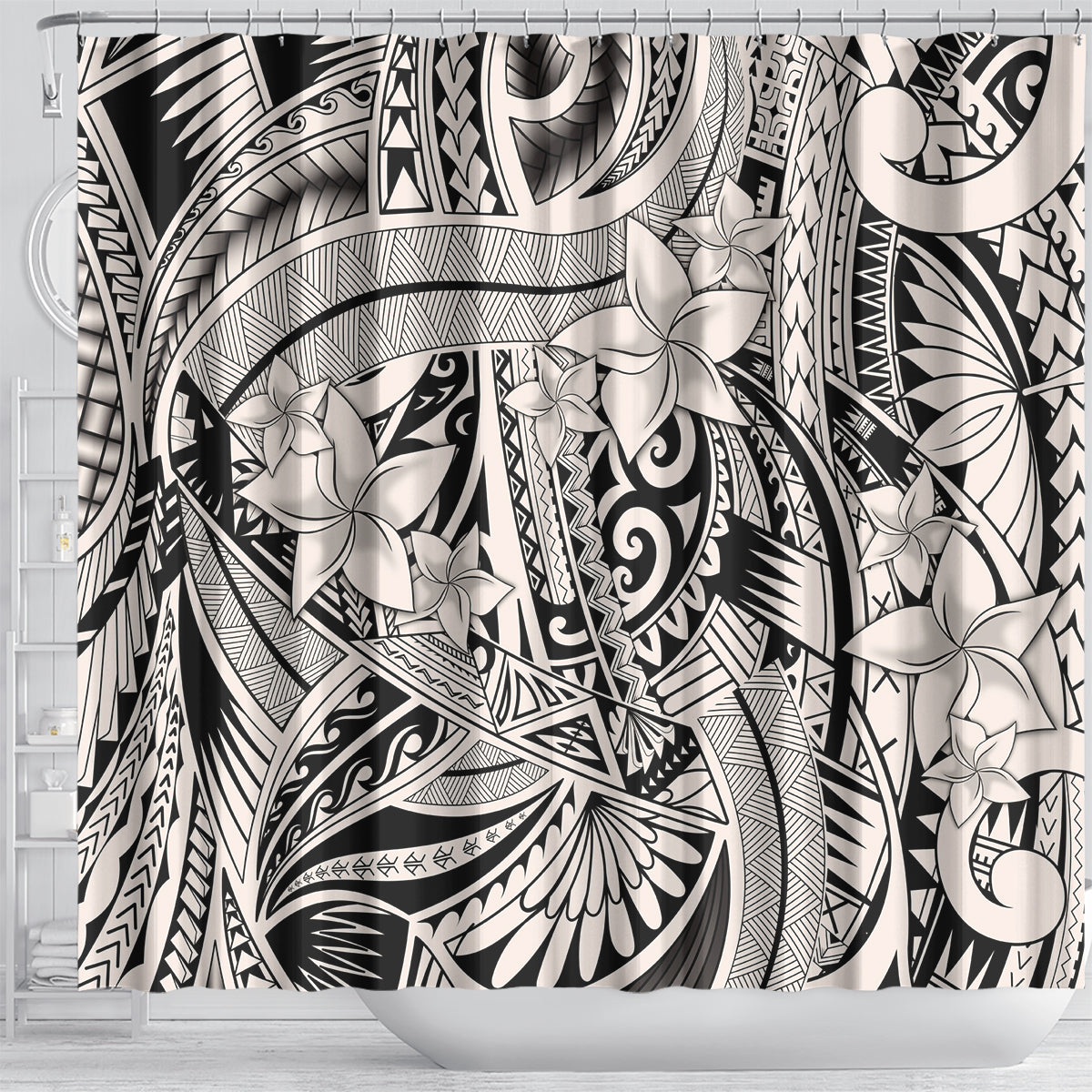 polynesia-shower-curtain-tribal-polynesian-spirit-with-beige-pacific-flowers