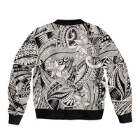 Polynesia Sleeve Zip Bomber Jacket Tribal Polynesian Spirit With Beige Pacific Flowers - Wonder Print Shop