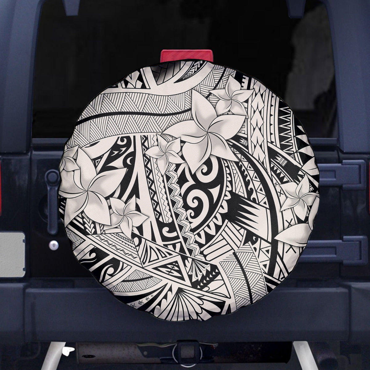 Polynesia Spare Tire Cover Tribal Polynesian Spirit With Beige Pacific Flowers - Wonder Print Shop
