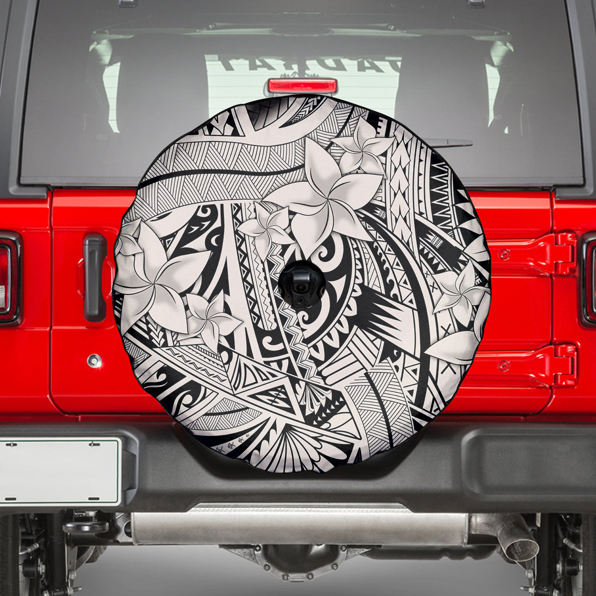 Polynesia Spare Tire Cover Tribal Polynesian Spirit With Beige Pacific Flowers - Wonder Print Shop