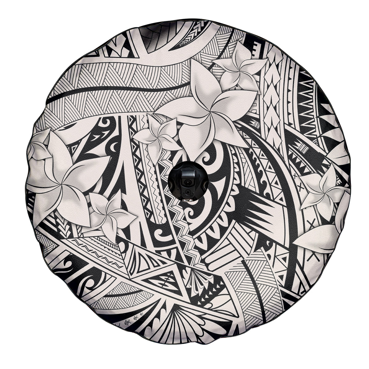 Polynesia Spare Tire Cover Tribal Polynesian Spirit With Beige Pacific Flowers - Wonder Print Shop