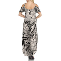 Polynesia Summer Maxi Dress Tribal Polynesian Spirit With Beige Pacific Flowers - Wonder Print Shop