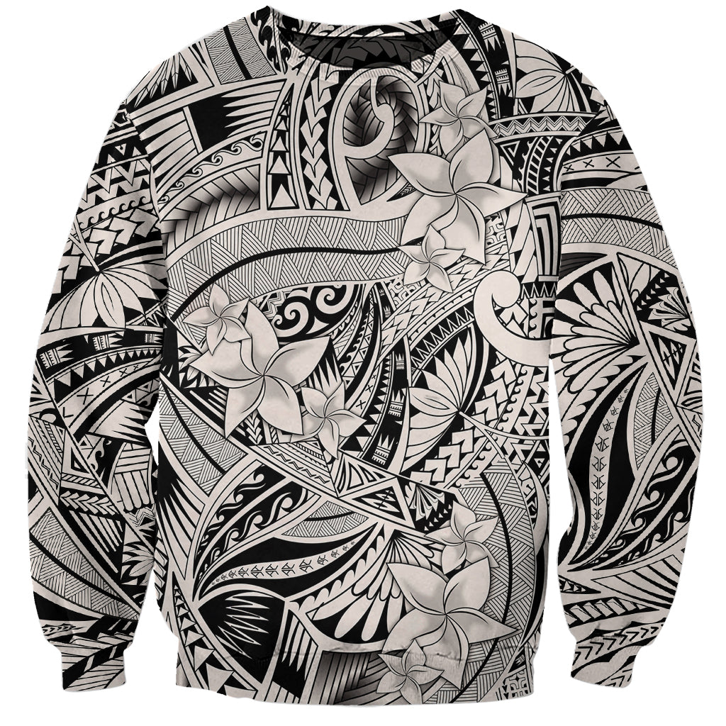 Polynesia Sweatshirt Tribal Polynesian Spirit With Beige Pacific Flowers - Wonder Print Shop