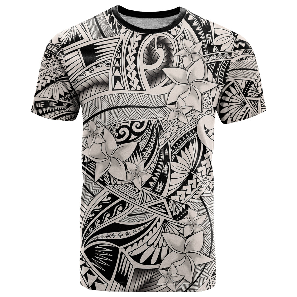 Polynesia T Shirt Tribal Polynesian Spirit With Beige Pacific Flowers - Wonder Print Shop