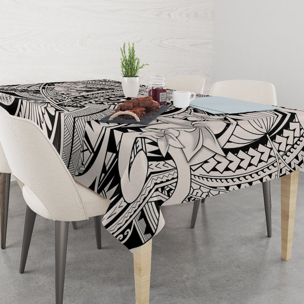 Polynesia Tablecloth Tribal Polynesian Spirit With Beige Pacific Flowers - Wonder Print Shop