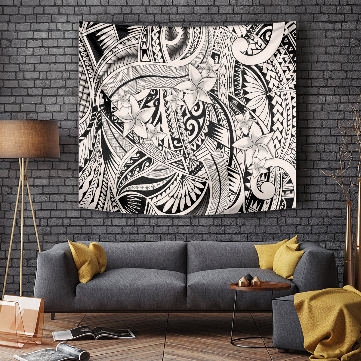 Polynesia Tapestry Tribal Polynesian Spirit With Beige Pacific Flowers - Wonder Print Shop