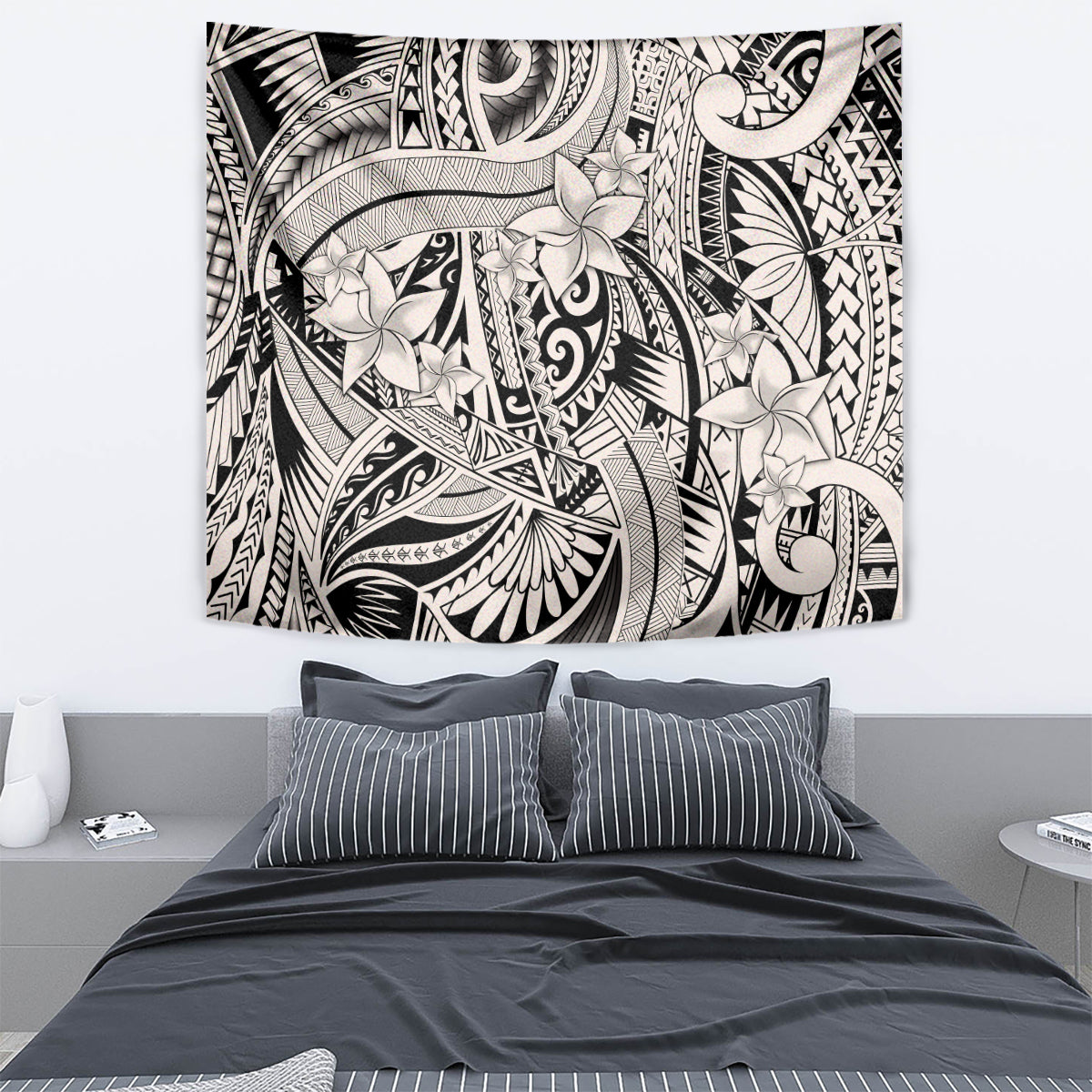 Polynesia Tapestry Tribal Polynesian Spirit With Beige Pacific Flowers - Wonder Print Shop