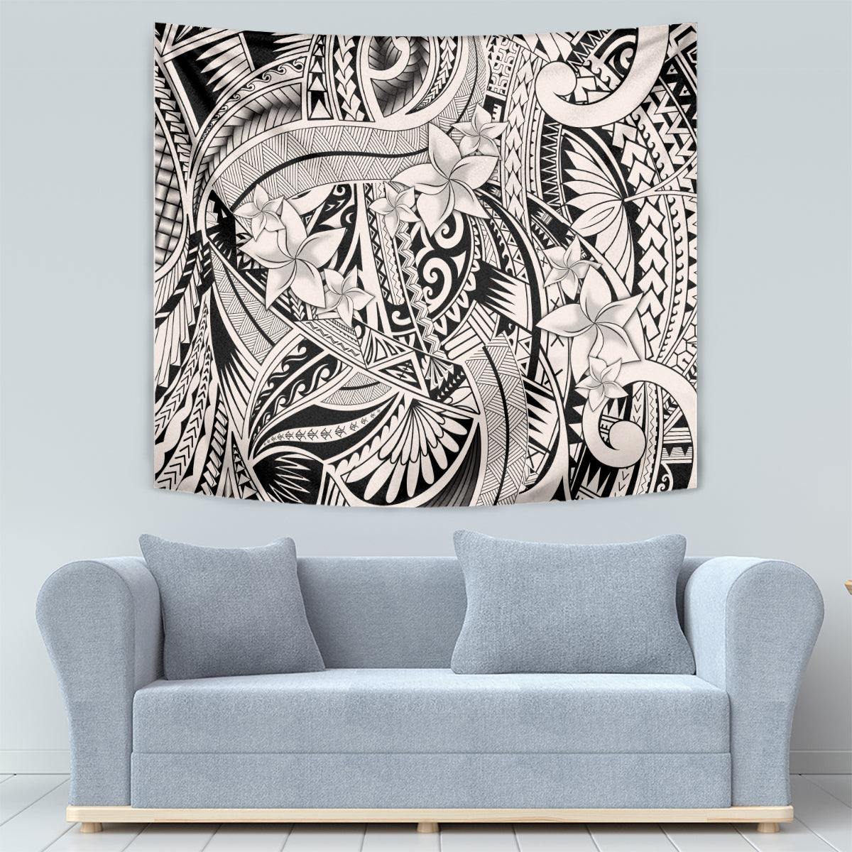 Polynesia Tapestry Tribal Polynesian Spirit With Beige Pacific Flowers - Wonder Print Shop