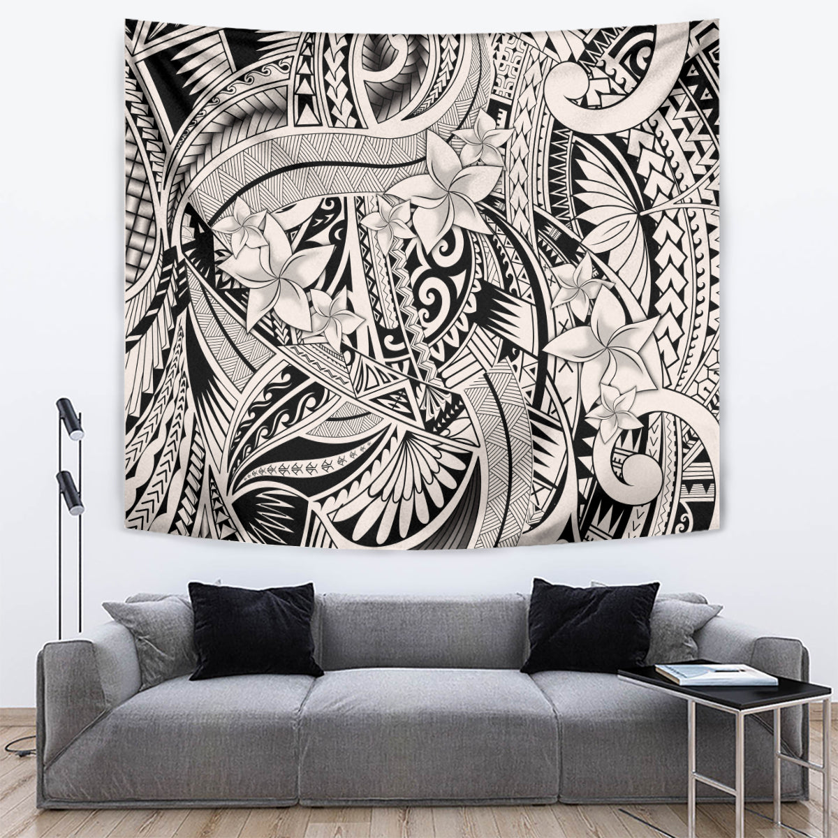 Polynesia Tapestry Tribal Polynesian Spirit With Beige Pacific Flowers - Wonder Print Shop