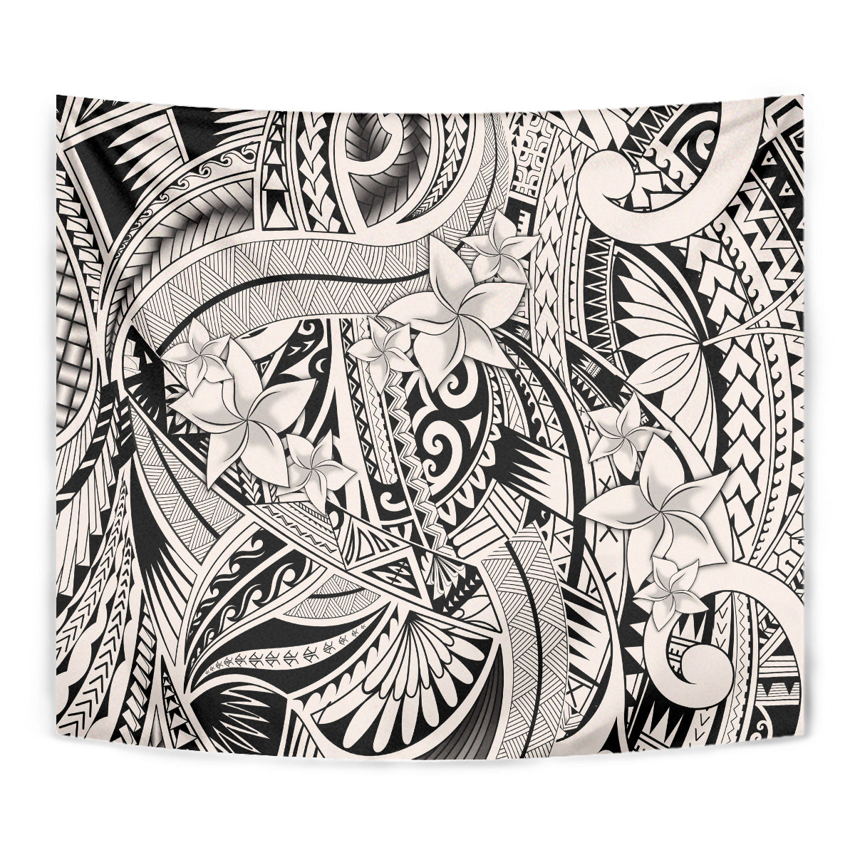 Polynesia Tapestry Tribal Polynesian Spirit With Beige Pacific Flowers - Wonder Print Shop