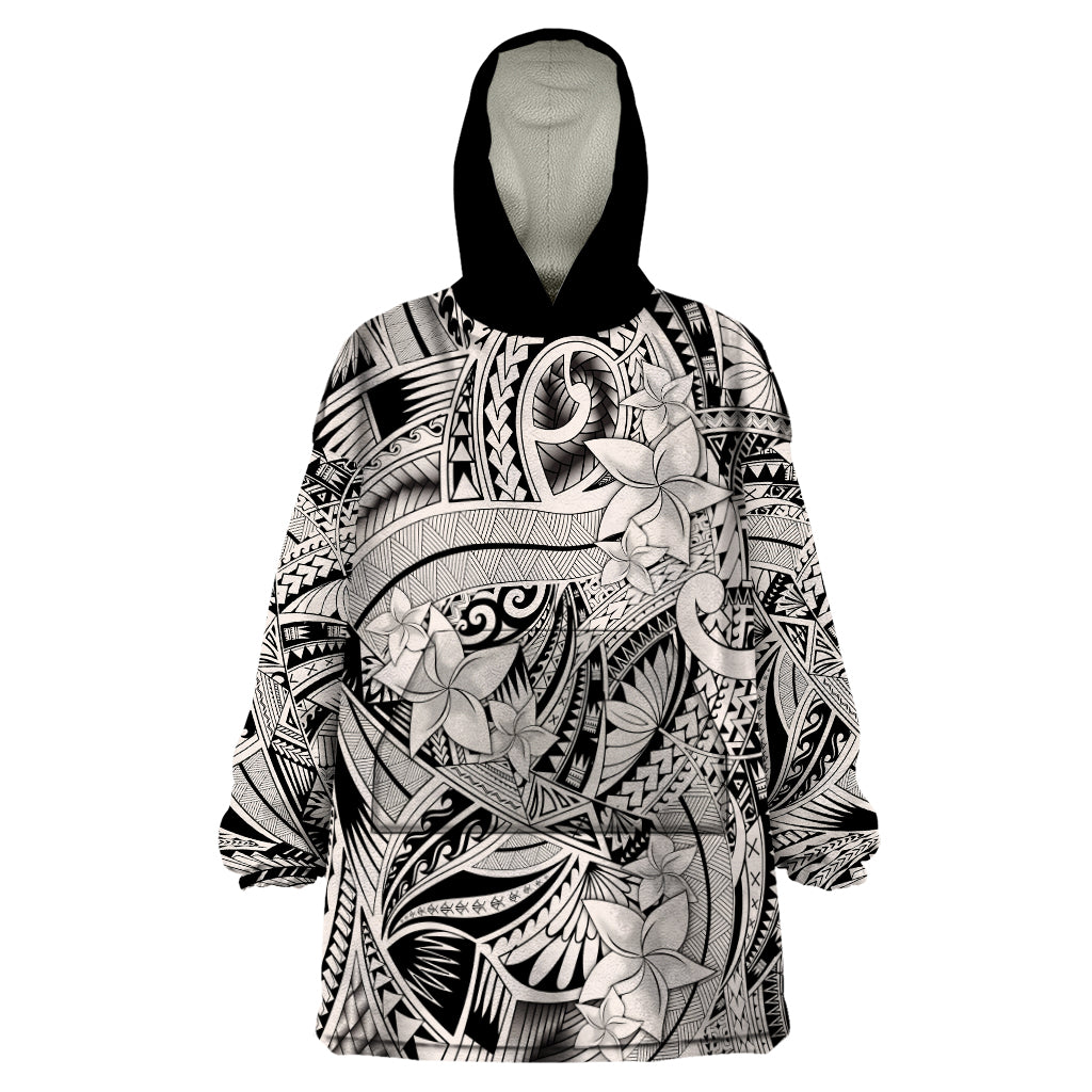Polynesia Wearable Blanket Hoodie Tribal Polynesian Spirit With Beige Pacific Flowers - Wonder Print Shop