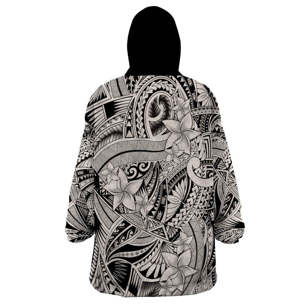 Polynesia Wearable Blanket Hoodie Tribal Polynesian Spirit With Beige Pacific Flowers - Wonder Print Shop